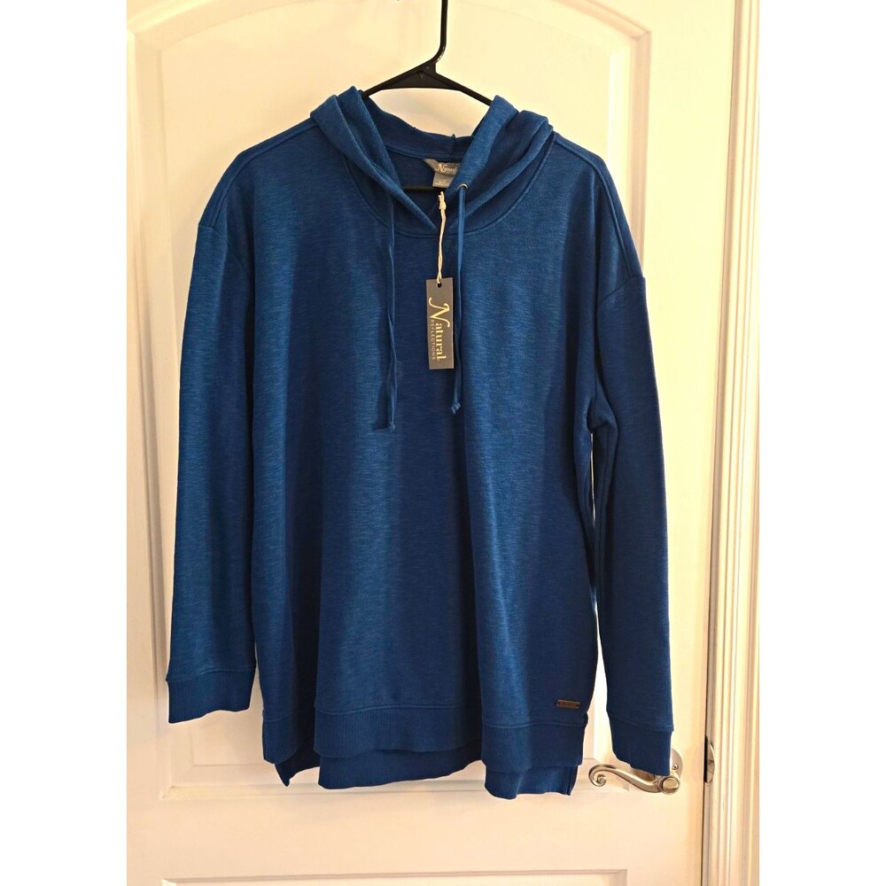 Natural Reflections Women’s Blue Hooded Pullover Hoodie Drawstring Southerland M